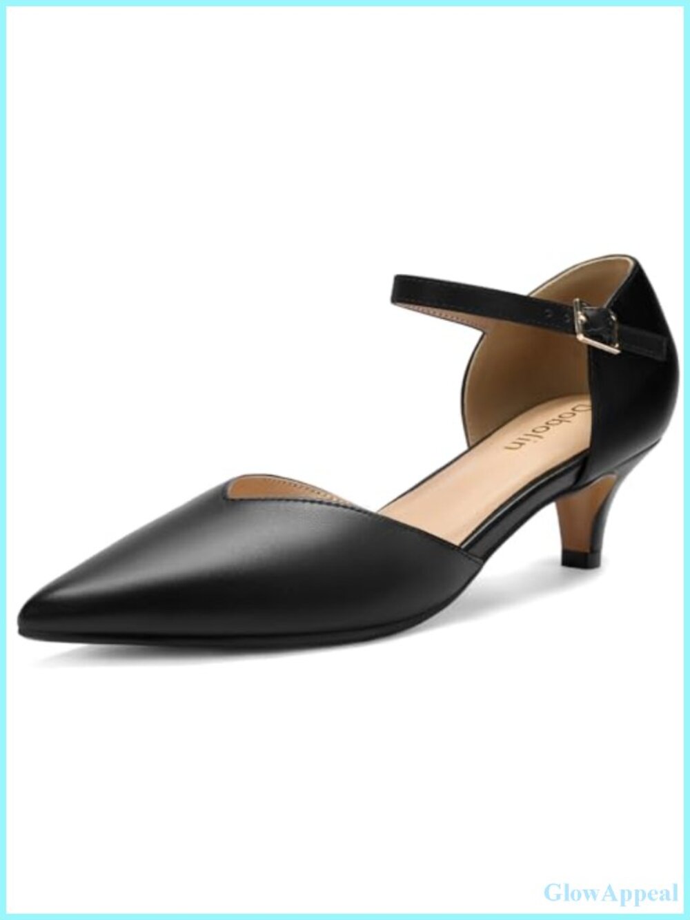 Women's Pointed Toe Kitten Heel Pumps with Ankle Strap